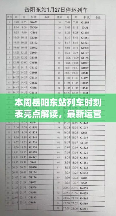 本周岳阳东站列车时刻表亮点解读，最新运营时间与班次一览