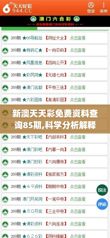 新澳天天彩免费资料查询85期,科学分析解释说明_经典版LAF5.19