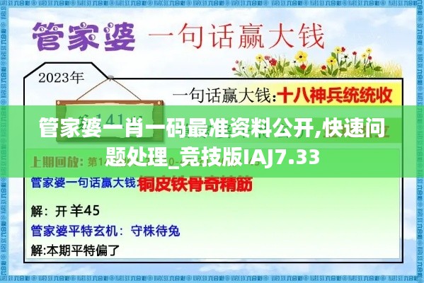 管家婆一肖一码最准资料公开,快速问题处理_竞技版IAJ7.33