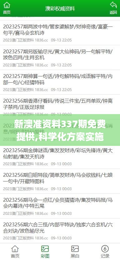 新澳准资料337期免费提供,科学化方案实施探讨_Advance145.972-8