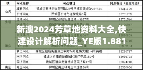 新澳2024芳草地资料大全,快速设计解析问题_YE版1.881