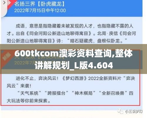 600tkcom澳彩资料查询,整体讲解规划_L版4.604