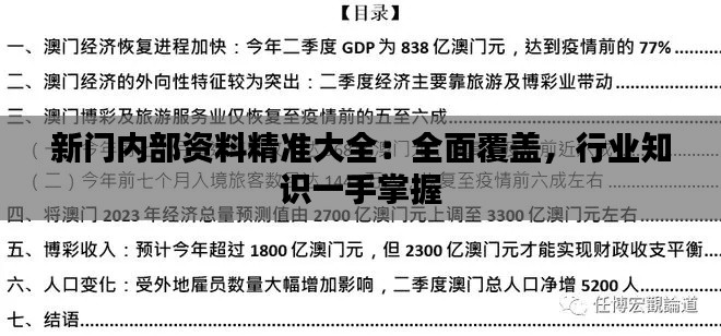 新门内部资料精准大全：全面覆盖，行业知识一手掌握