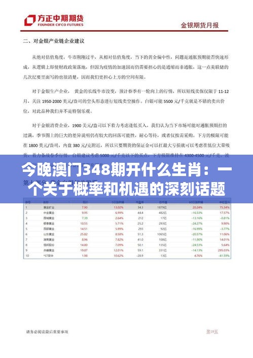 今晚澳门348期开什么生肖：一个关于概率和机遇的深刻话题