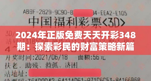 2024年正版免费天天开彩348期：探索彩民的财富策略新篇