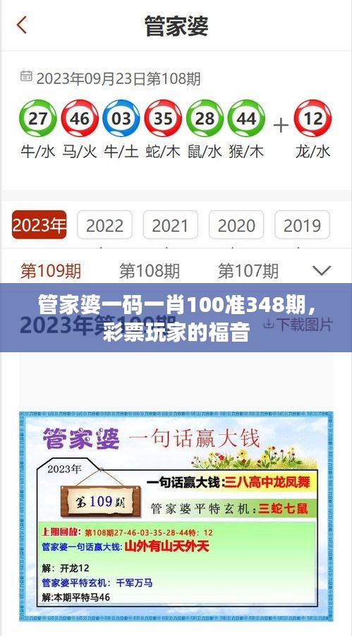 管家婆一码一肖100准348期，彩票玩家的福音