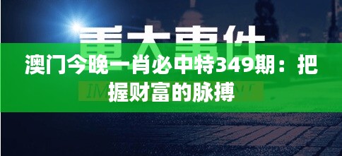 澳门今晚一肖必中特349期：把握财富的脉搏