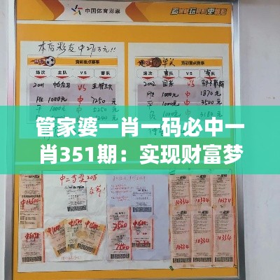 管家婆一肖一码必中一肖351期：实现财富梦想的彩票投注策略