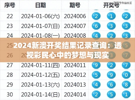 2024新澳开奖结果记录查询:透视彩民心中的梦想与现实