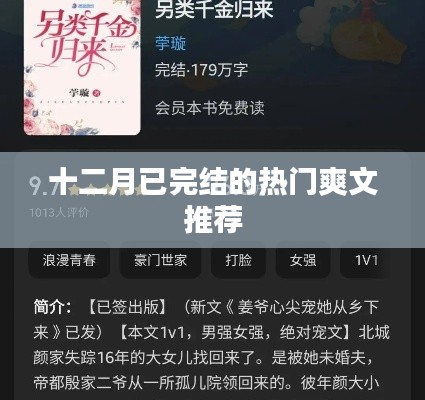 十二月完结热门爽文推荐
