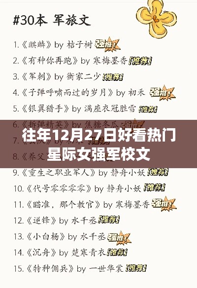 星际女强军校,历年12月27日热门佳作赏析