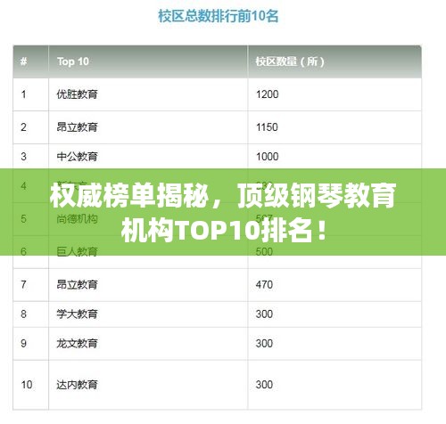 权威榜单揭秘，顶级钢琴教育机构TOP10排名！